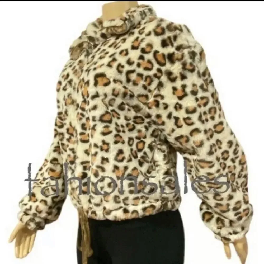 Victorias Secret Pink Know one cares Faux Fur animal print Cozy Supersoft Jacket
